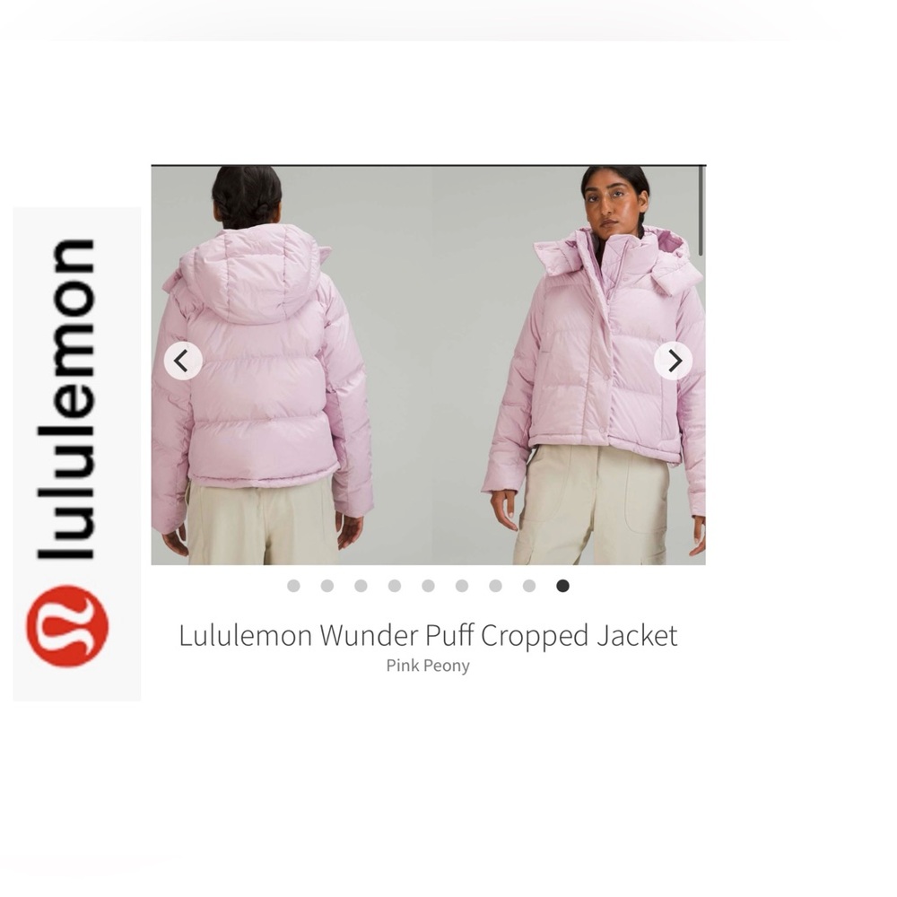 Lululemon Wunder Puff Cropped Jacket. Pink Peony/Pale Icy Pink. Sz 14